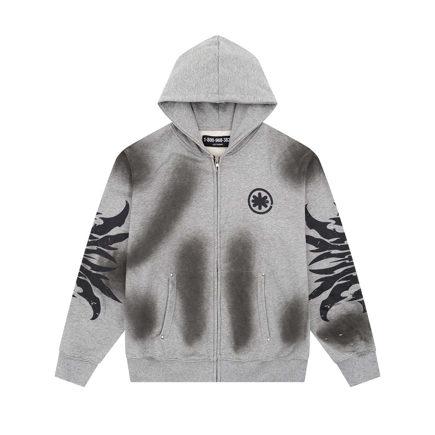 LostShdws Complex Con Exclusive Acid Wash Zip Up Hoodie Grey - DesignerGu