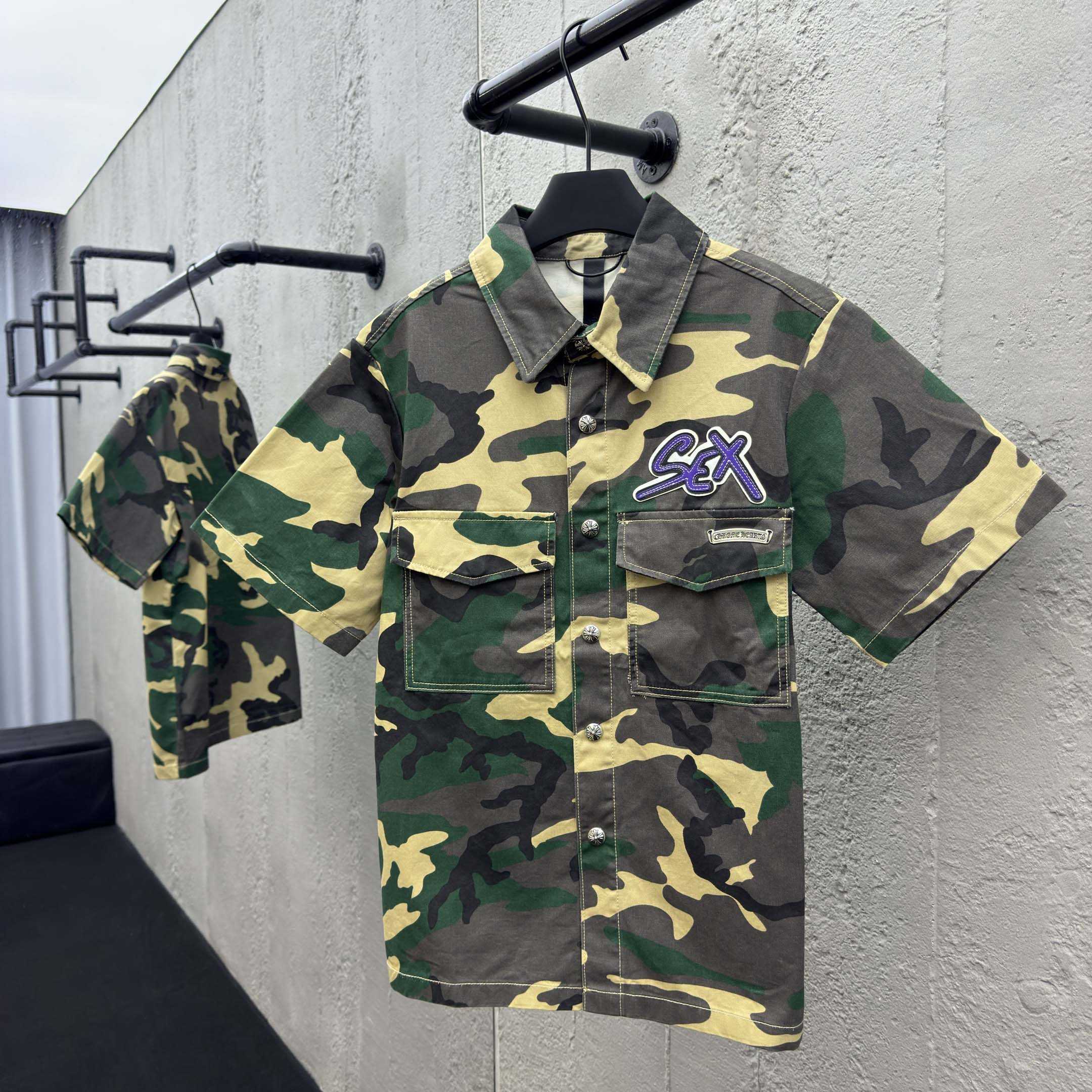 Chrome Hearts Matty Boy Sex Records Camo Cropped Button Up - DesignerGu