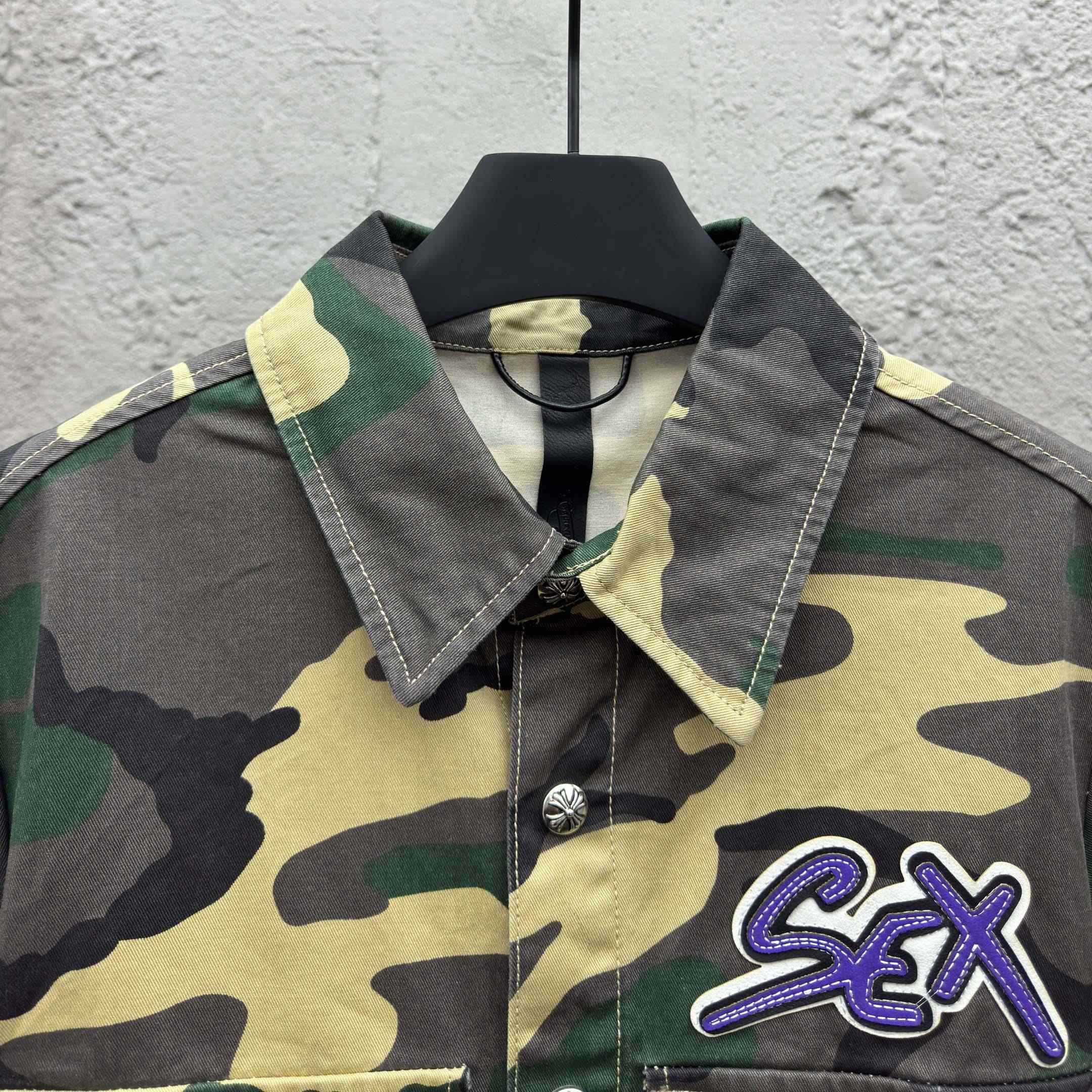 Chrome Hearts Matty Boy Sex Records Camo Cropped Button Up - DesignerGu