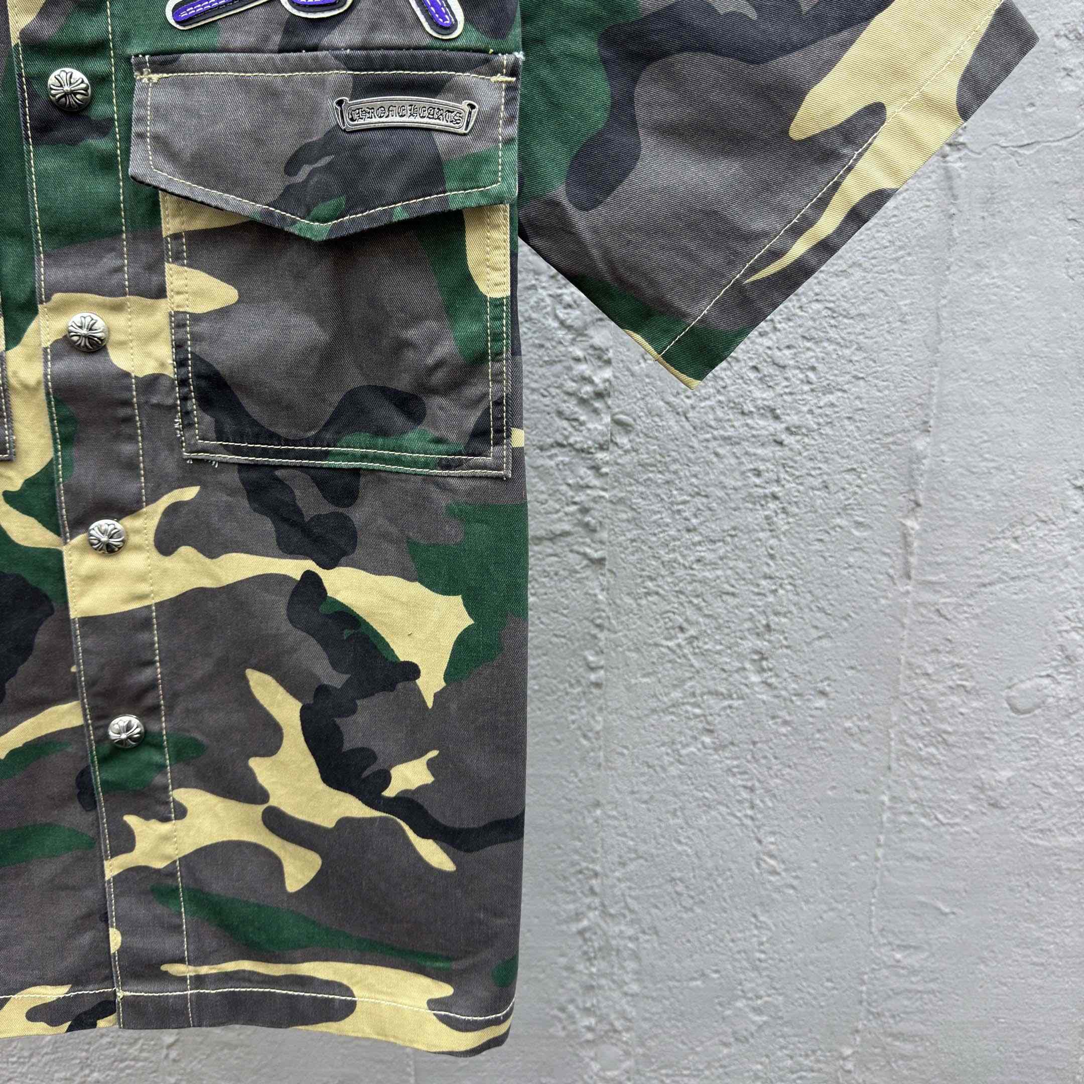 Chrome Hearts Matty Boy Sex Records Camo Cropped Button Up - DesignerGu