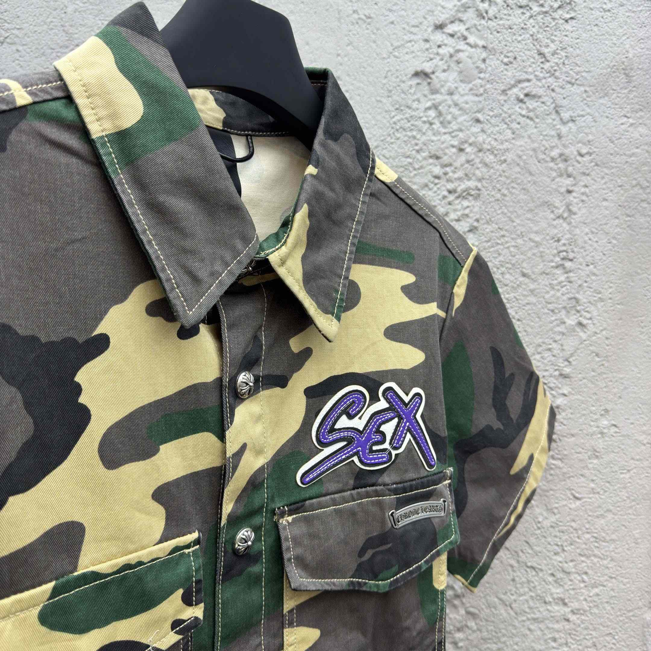 Chrome Hearts Matty Boy Sex Records Camo Cropped Button Up - DesignerGu