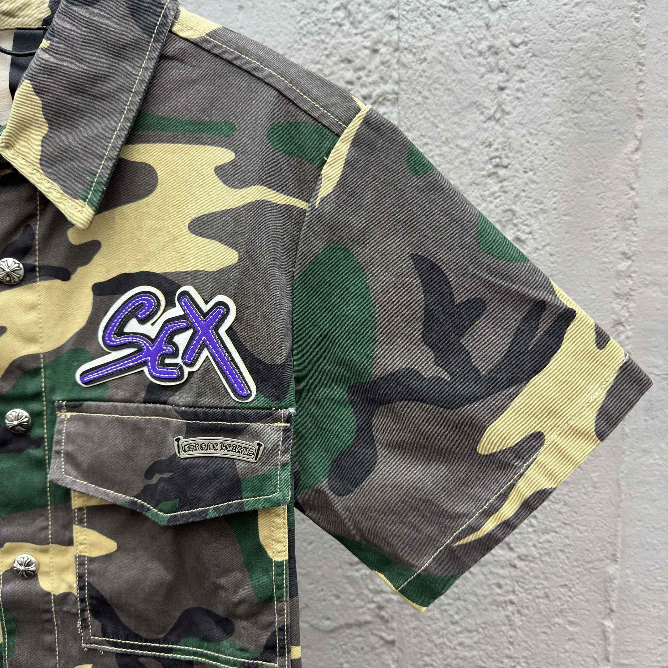 Chrome Hearts Matty Boy Sex Records Camo Cropped Button Up - DesignerGu