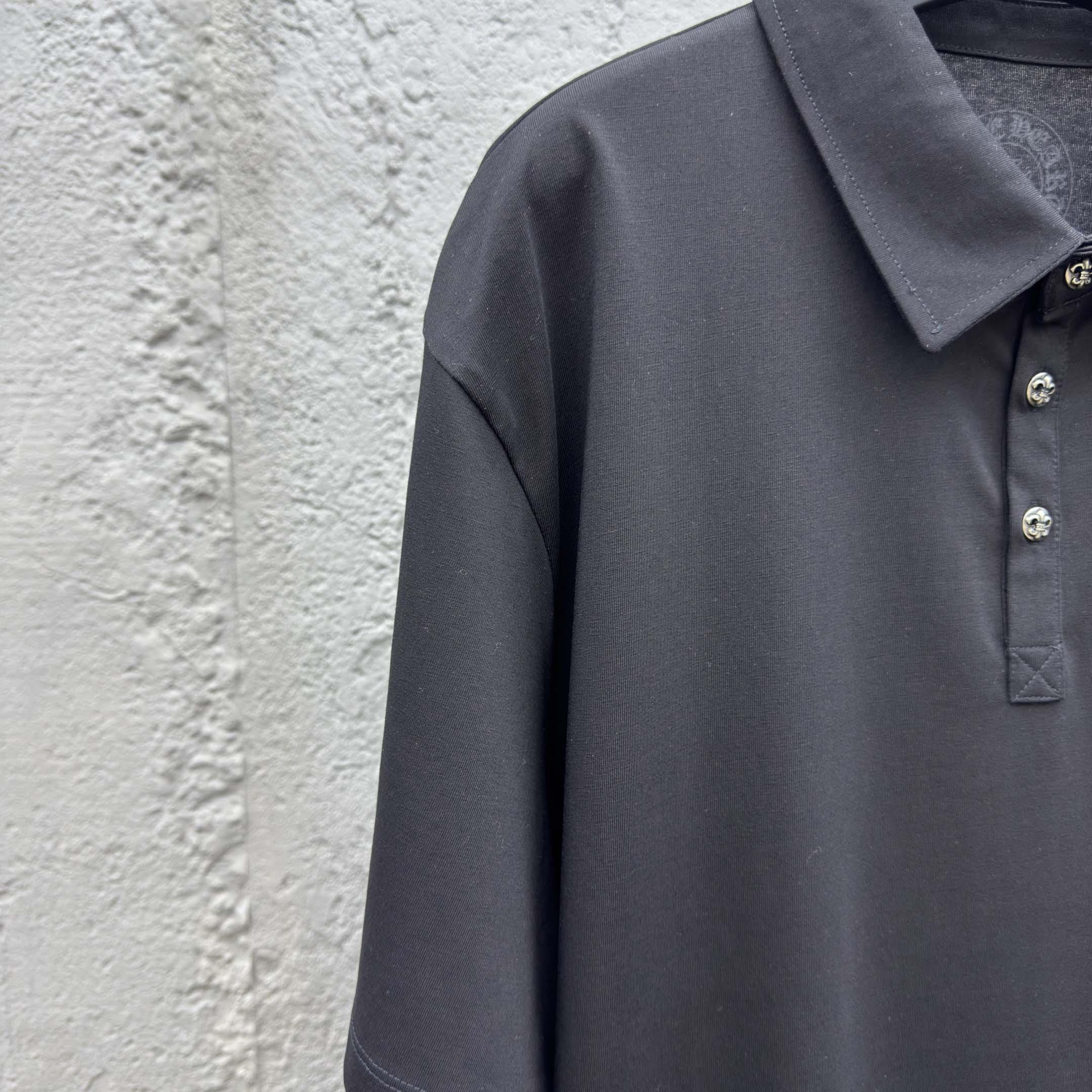 Chrome Heart Logo 3 Button Polo Tee - DesignerGu