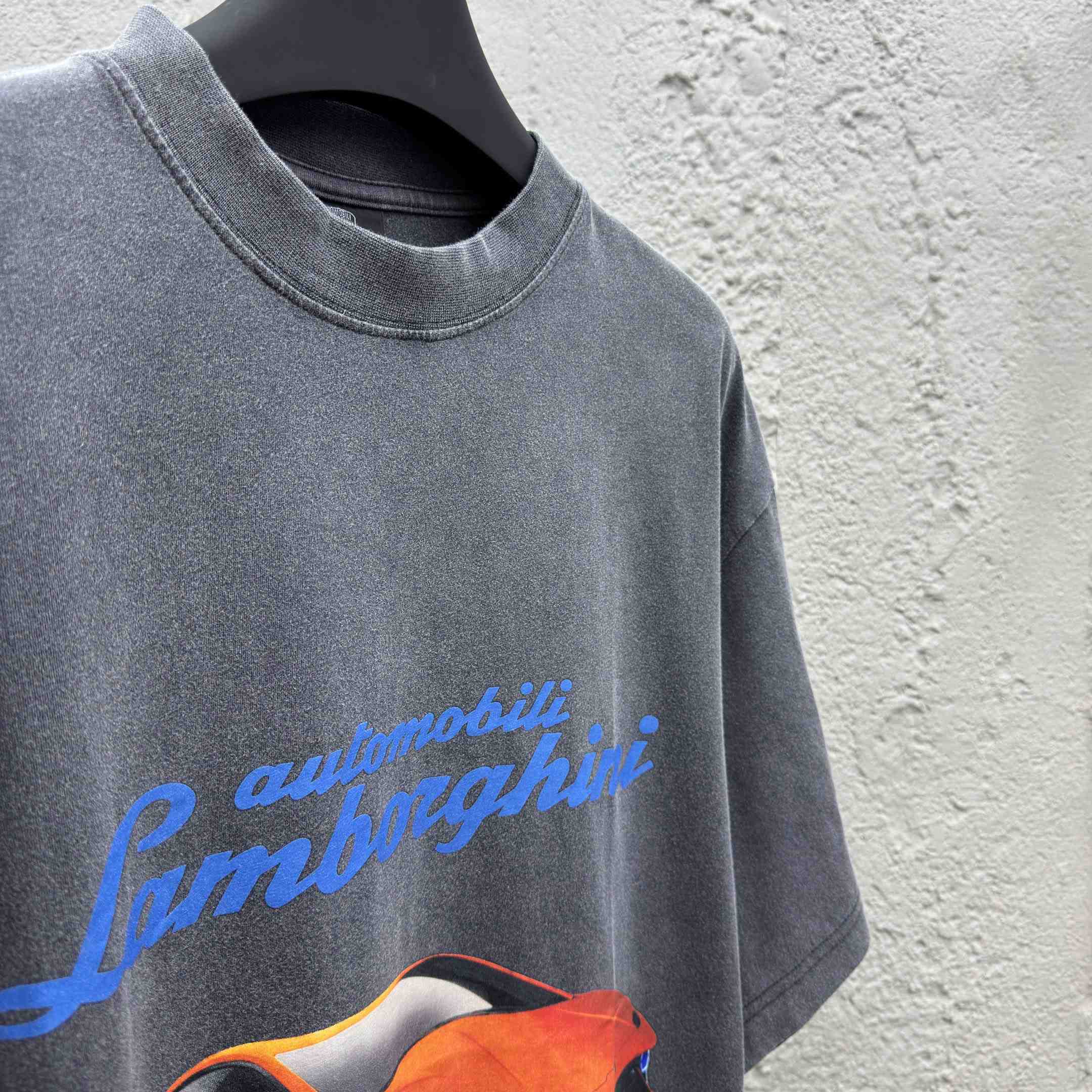 Balenciaga Automobili Lamborghini Oversized T-Shirt In Faded Black Dry Jersey - DesignerGu