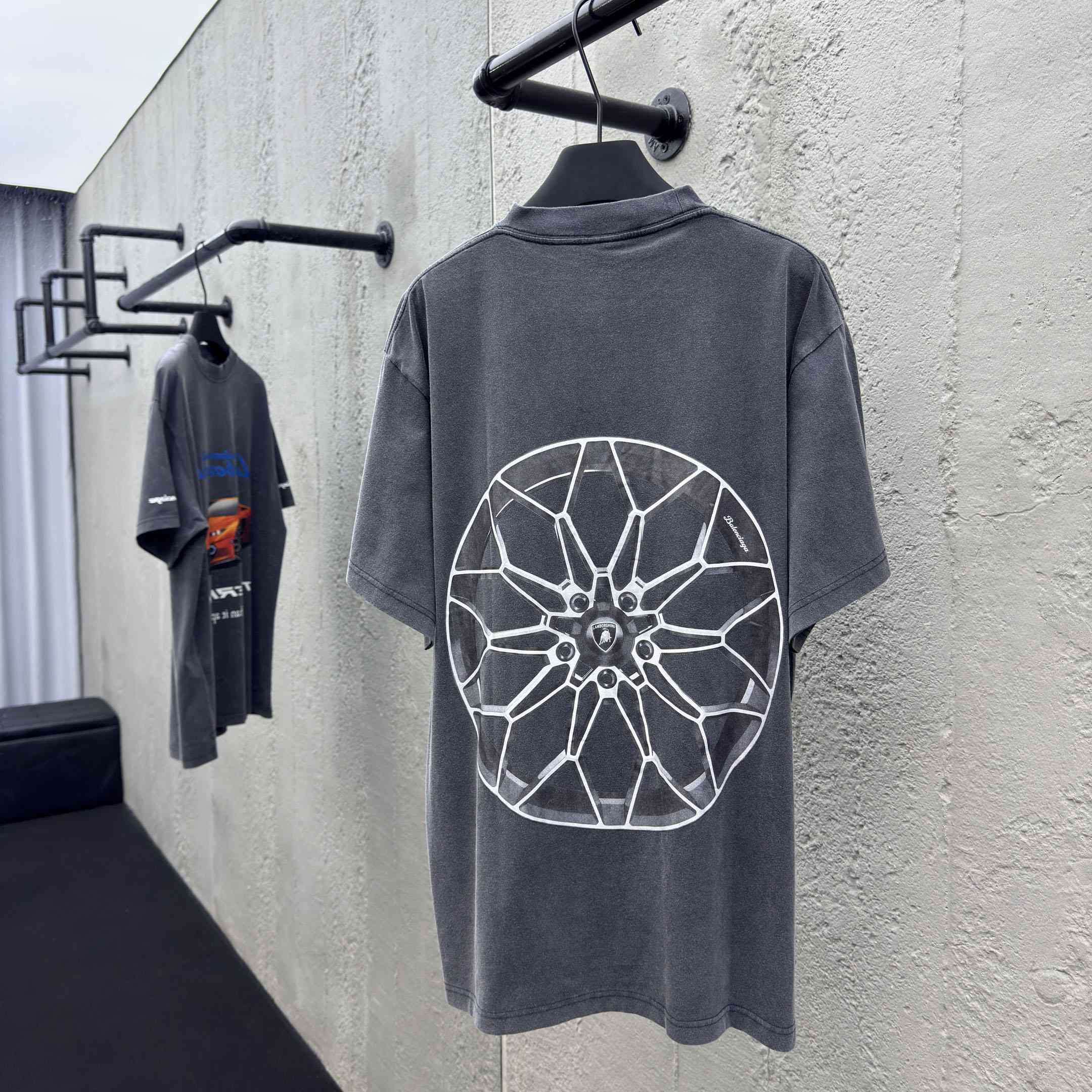Balenciaga Automobili Lamborghini Oversized T-Shirt In Faded Black Dry Jersey - DesignerGu
