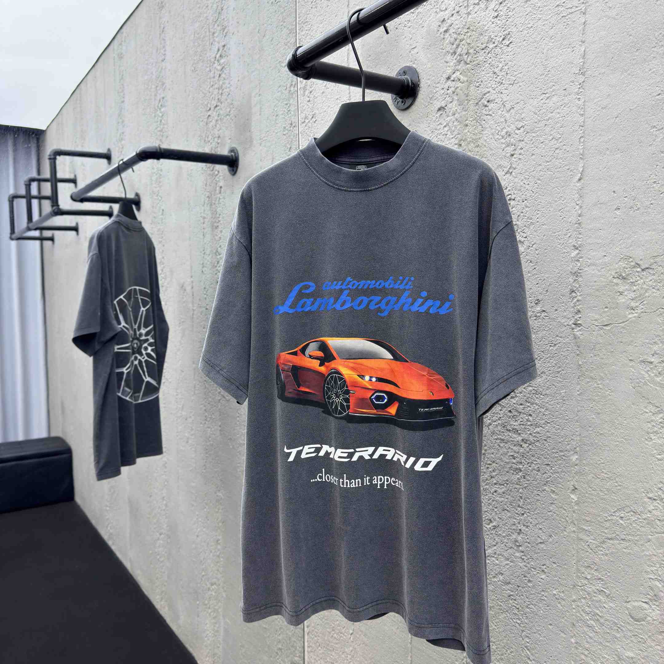 Balenciaga Automobili Lamborghini Oversized T-Shirt In Faded Black Dry Jersey - DesignerGu