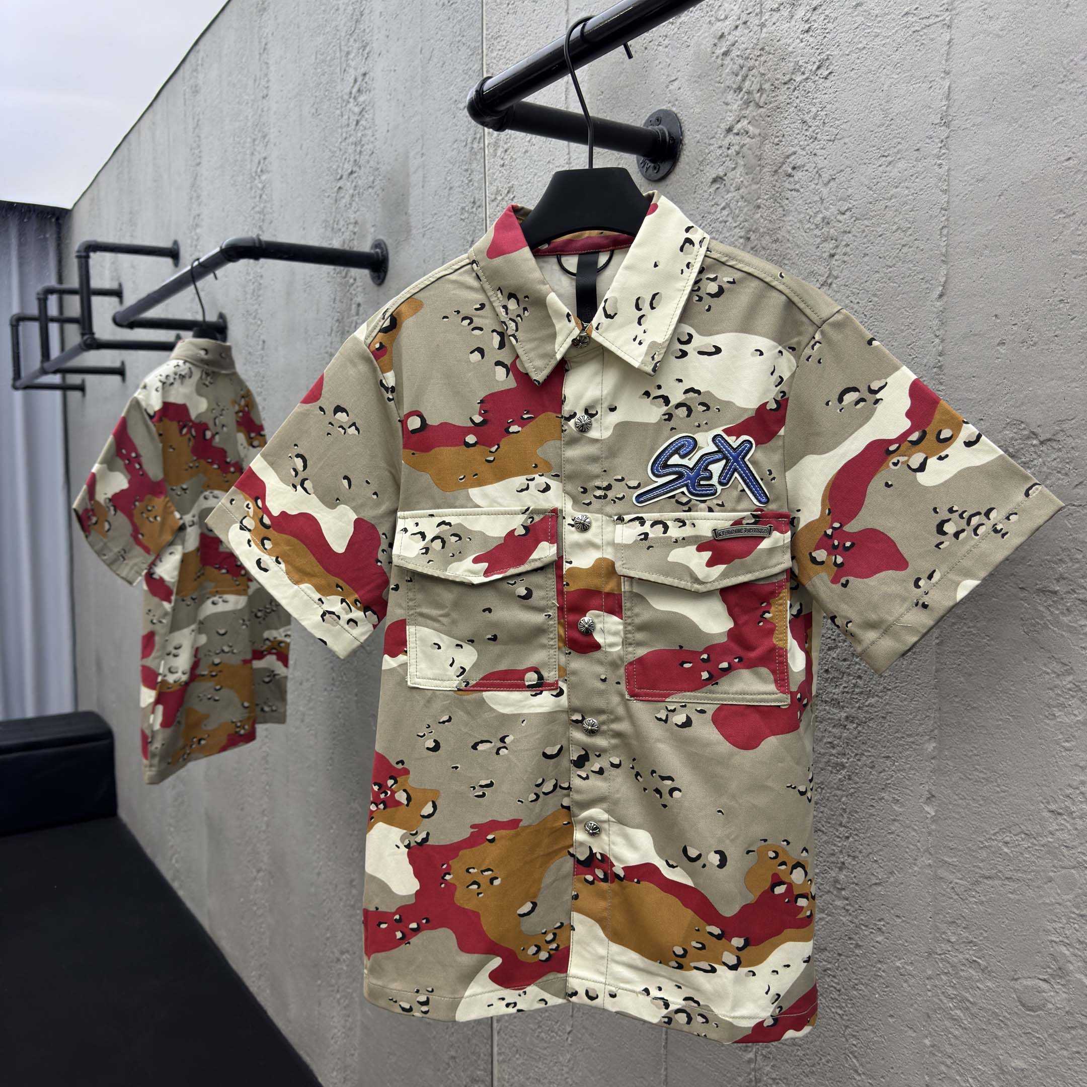 Chrome Hearts Matty Boy Sex Records Camo Cropped Button Up - DesignerGu