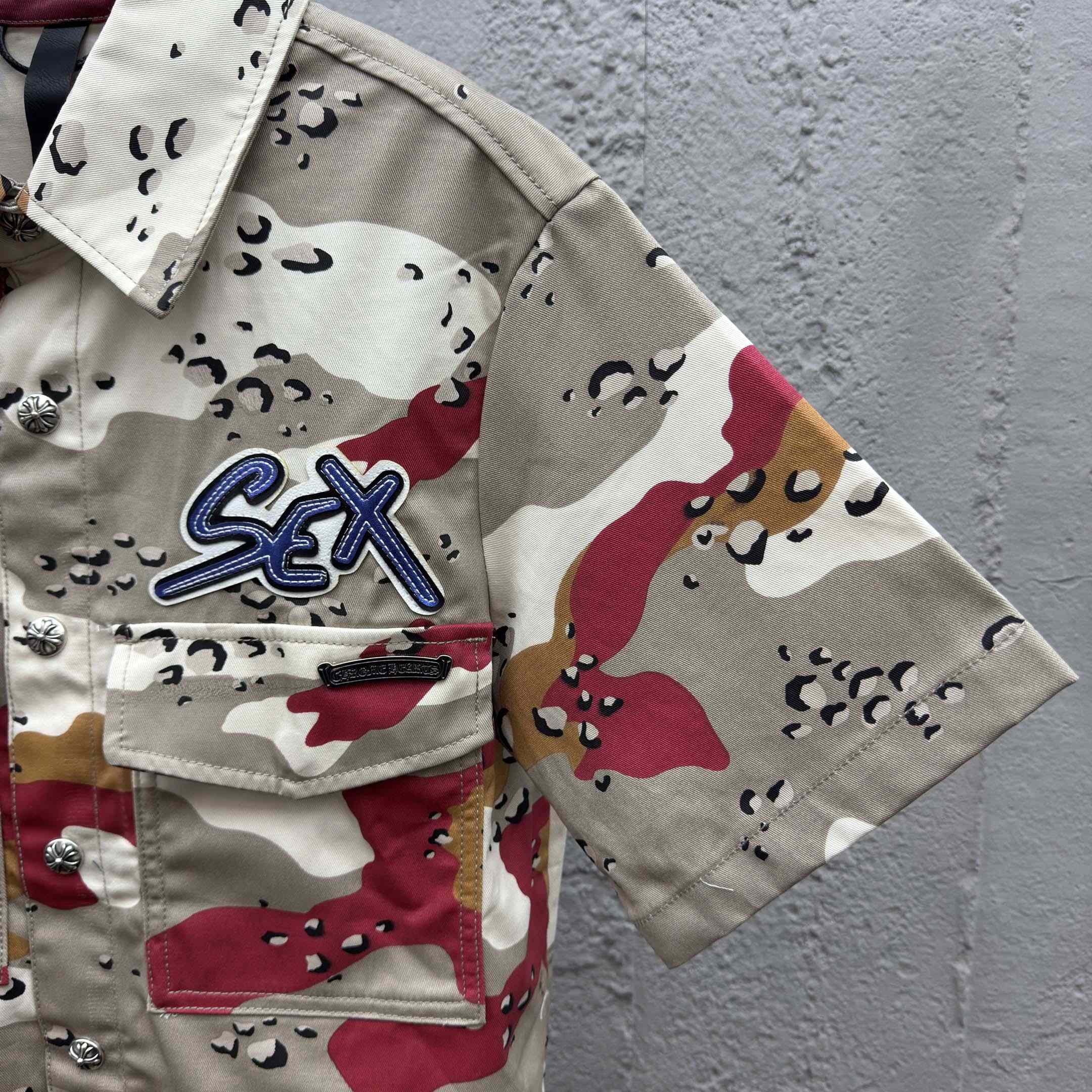 Chrome Hearts Matty Boy Sex Records Camo Cropped Button Up - DesignerGu