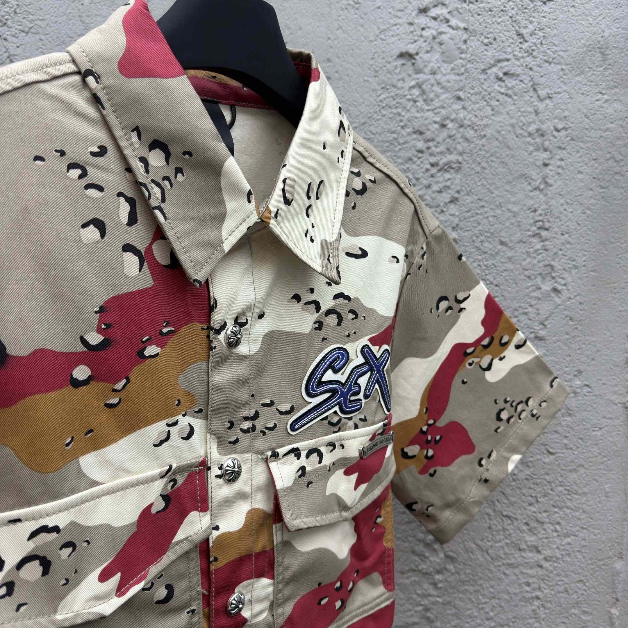Chrome Hearts Matty Boy Sex Records Camo Cropped Button Up - DesignerGu