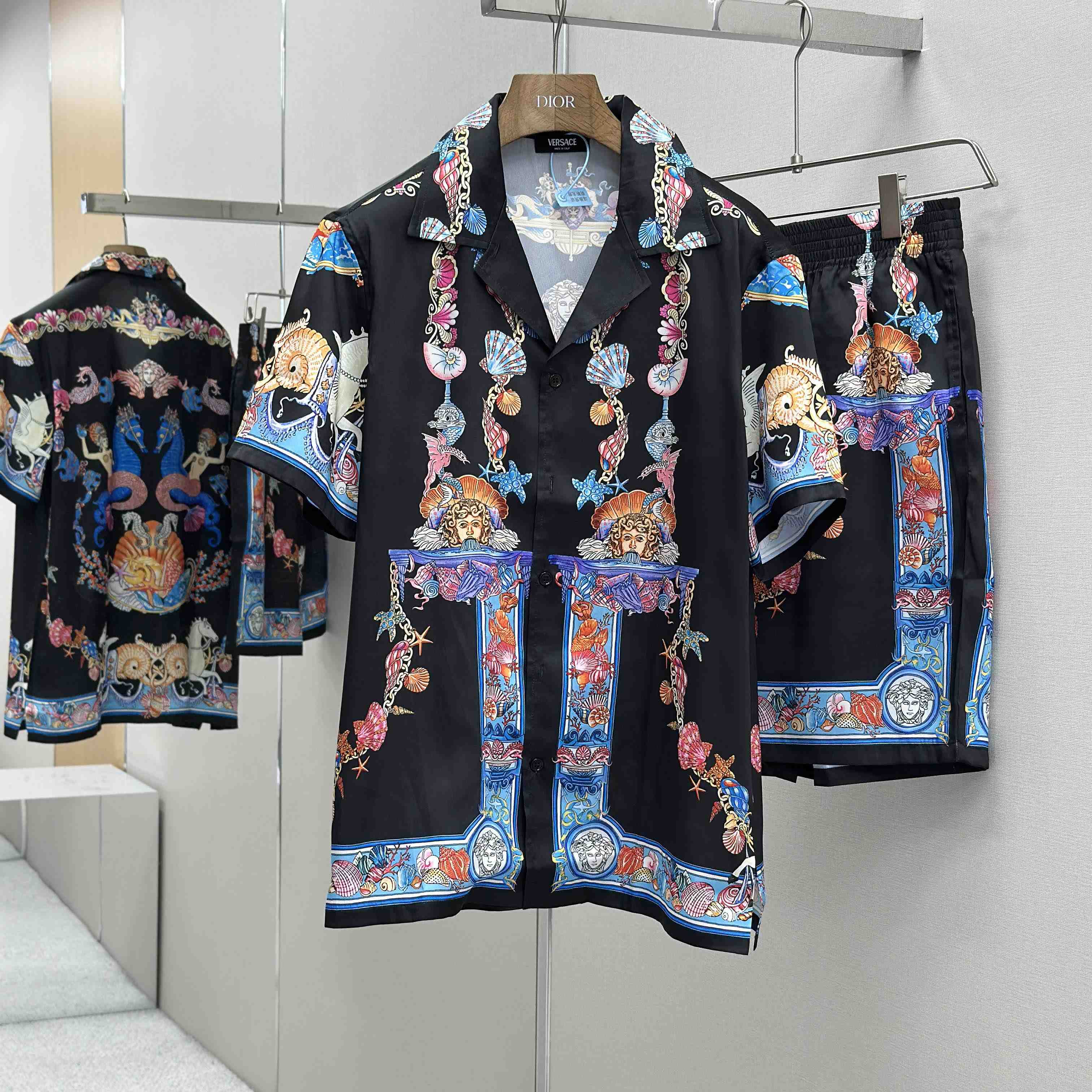 Versace Coral Theatre Silk Shirt & Silk Shorts - DesignerGu