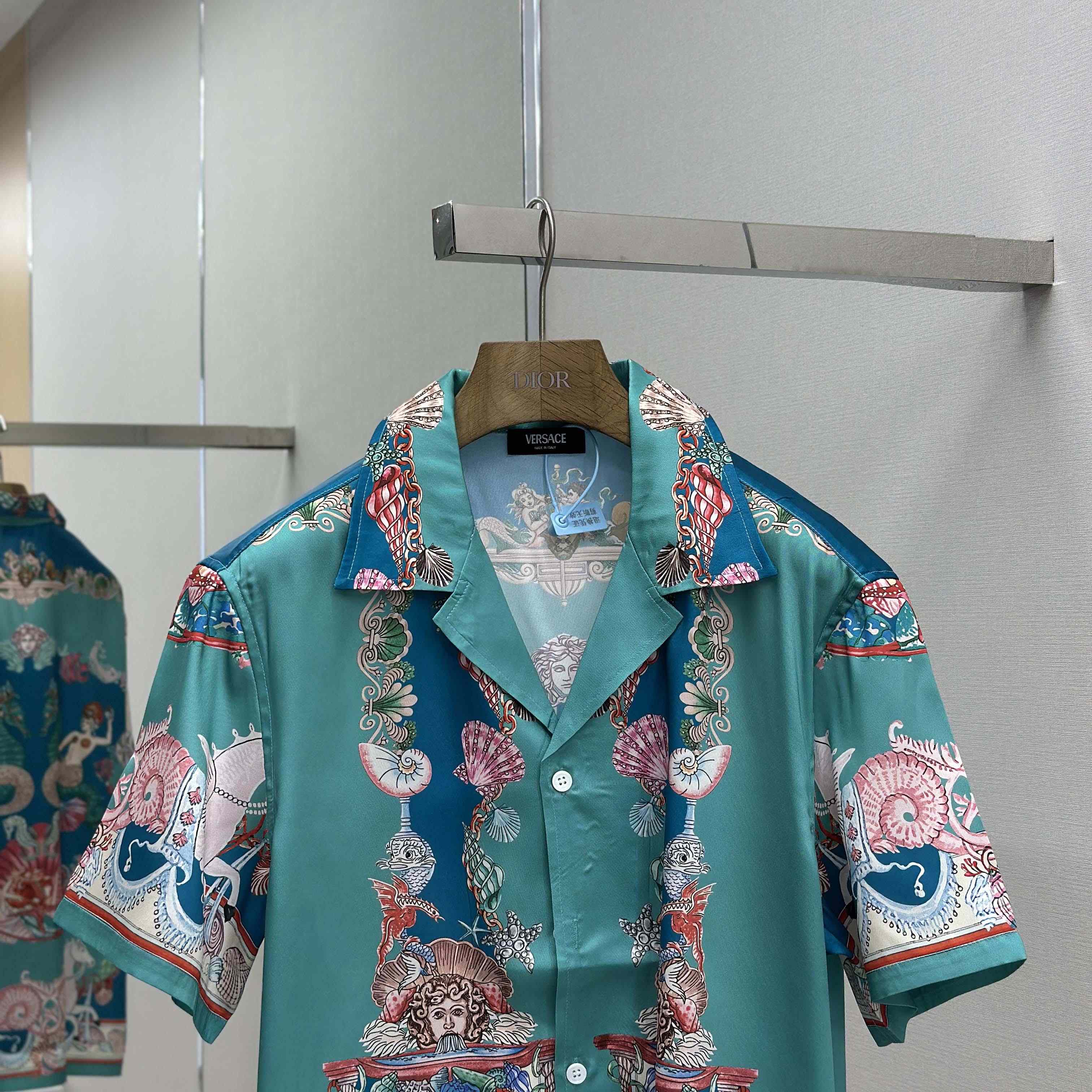 Versace Coral Theatre Silk Shirt & Silk Shorts - DesignerGu