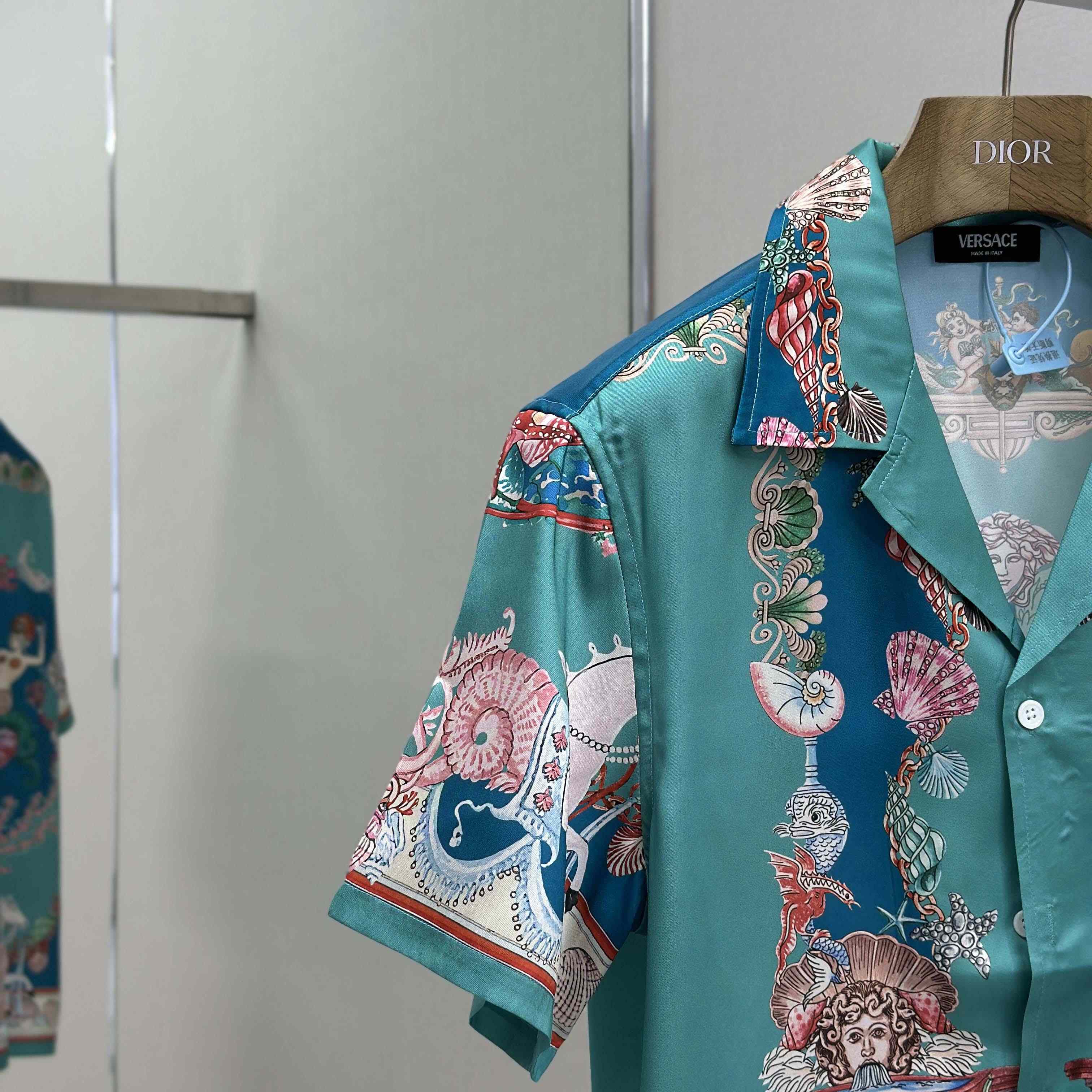 Versace Coral Theatre Silk Shirt & Silk Shorts - DesignerGu