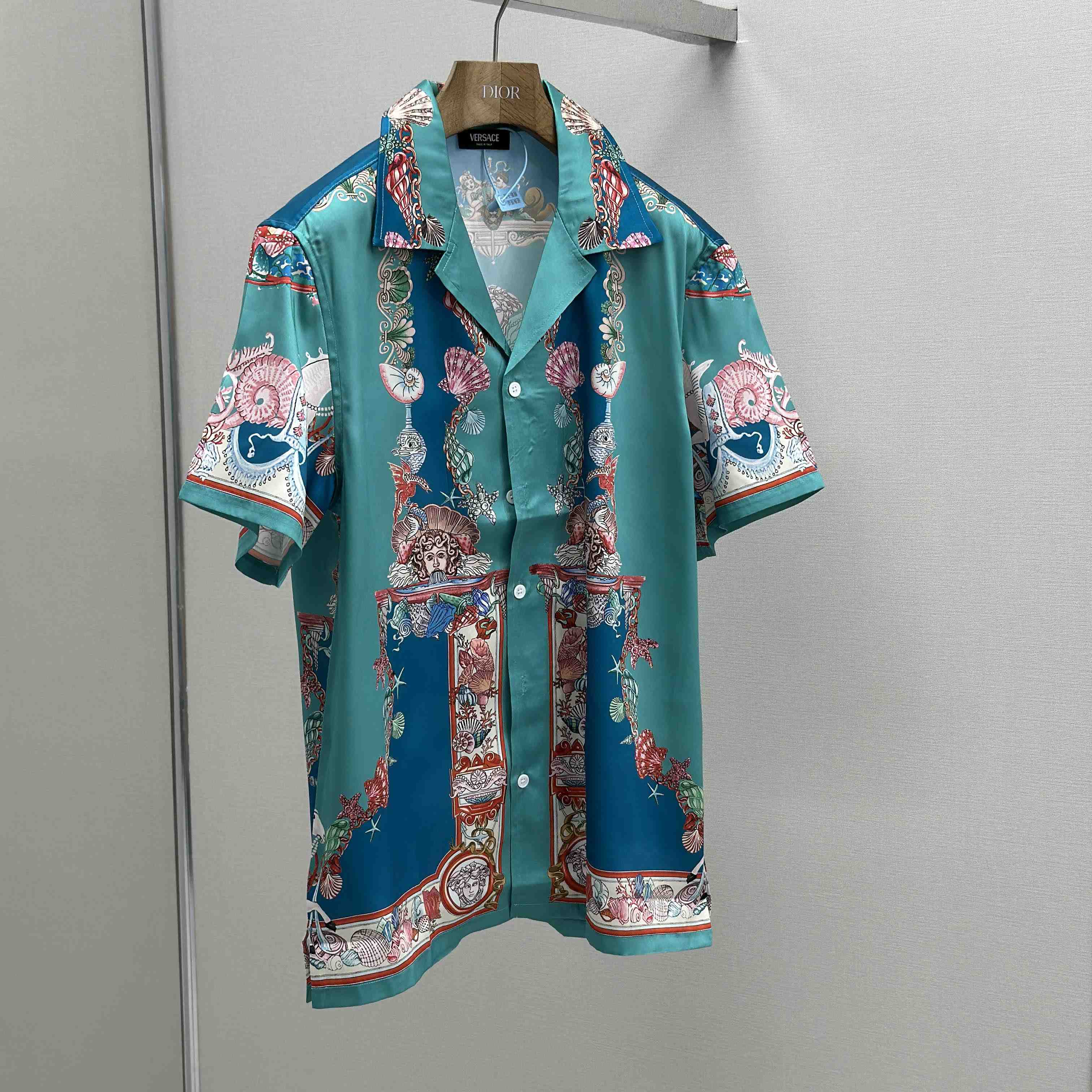 Versace Coral Theatre Silk Shirt & Silk Shorts - DesignerGu