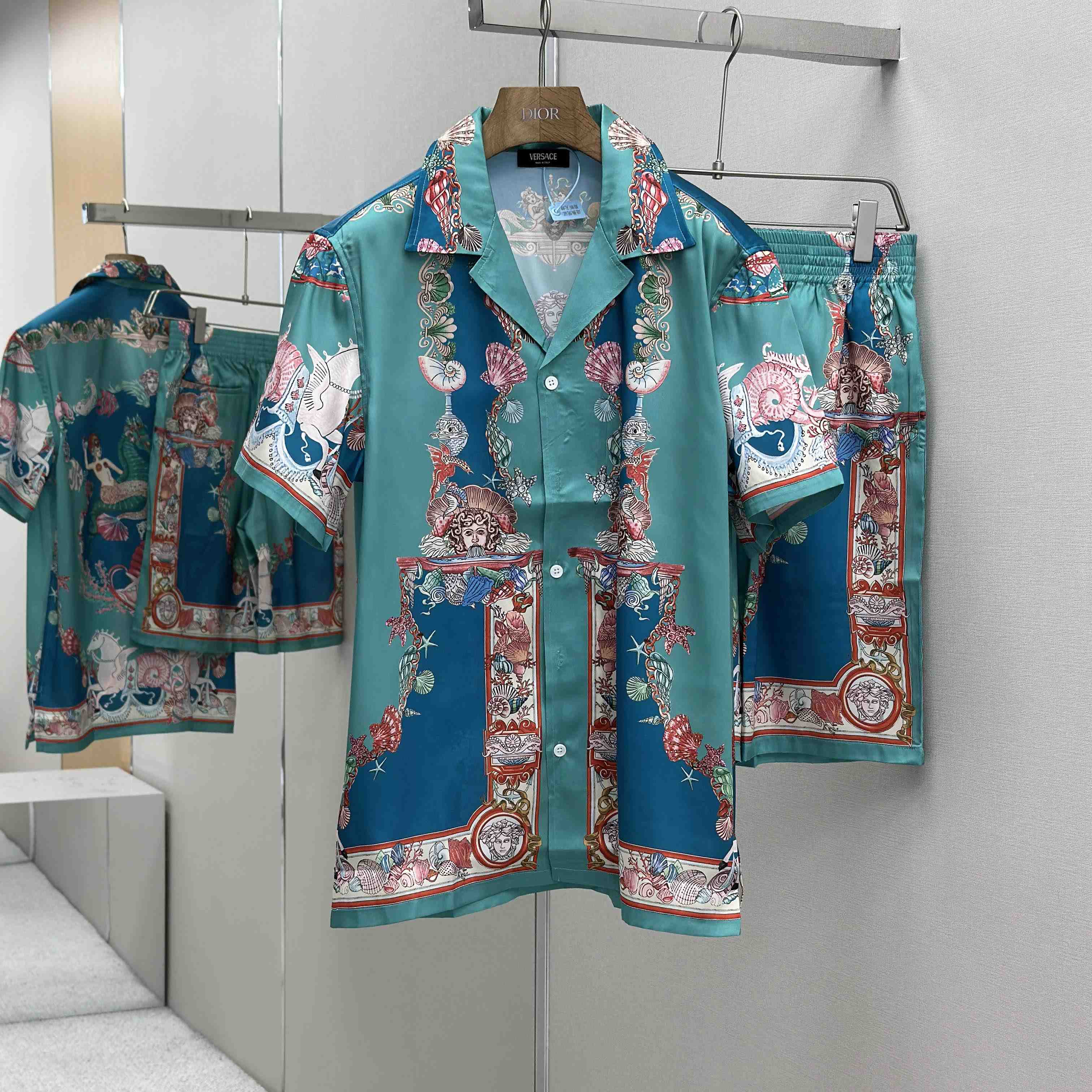 Versace Coral Theatre Silk Shirt & Silk Shorts - DesignerGu