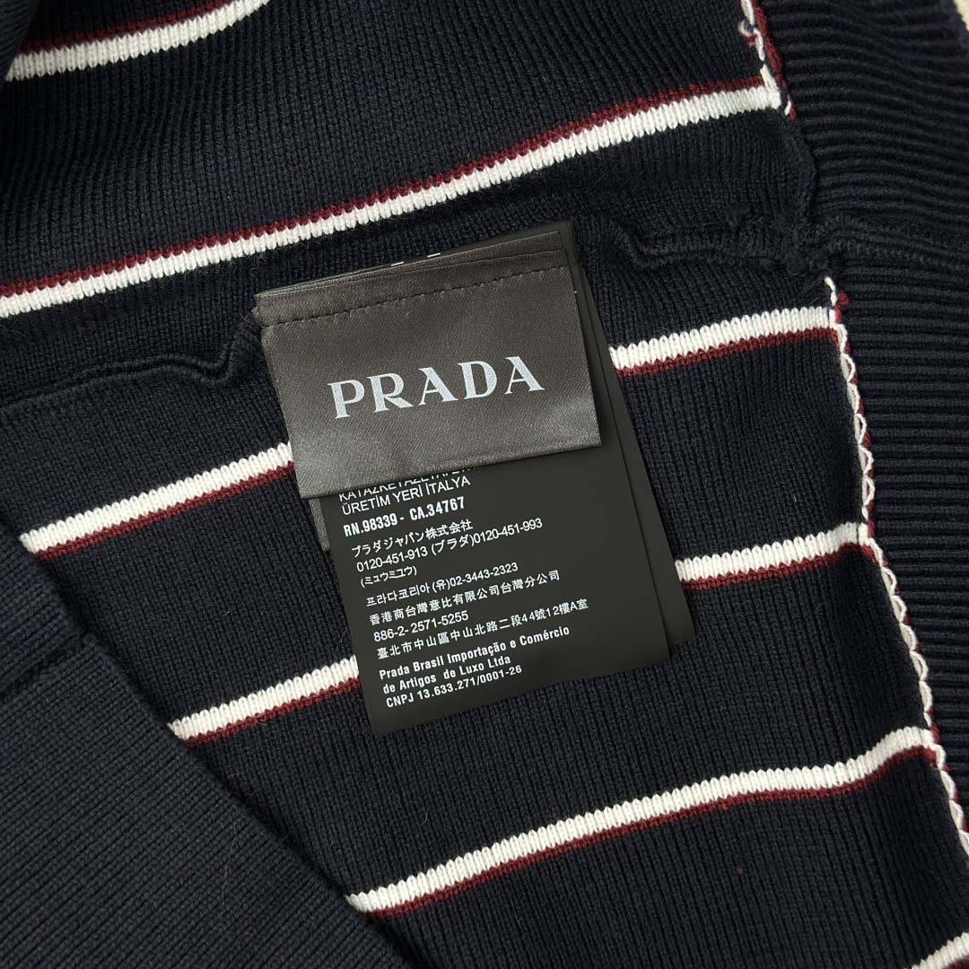 Prada Navy Striped Wool Cardigan - DesignerGu