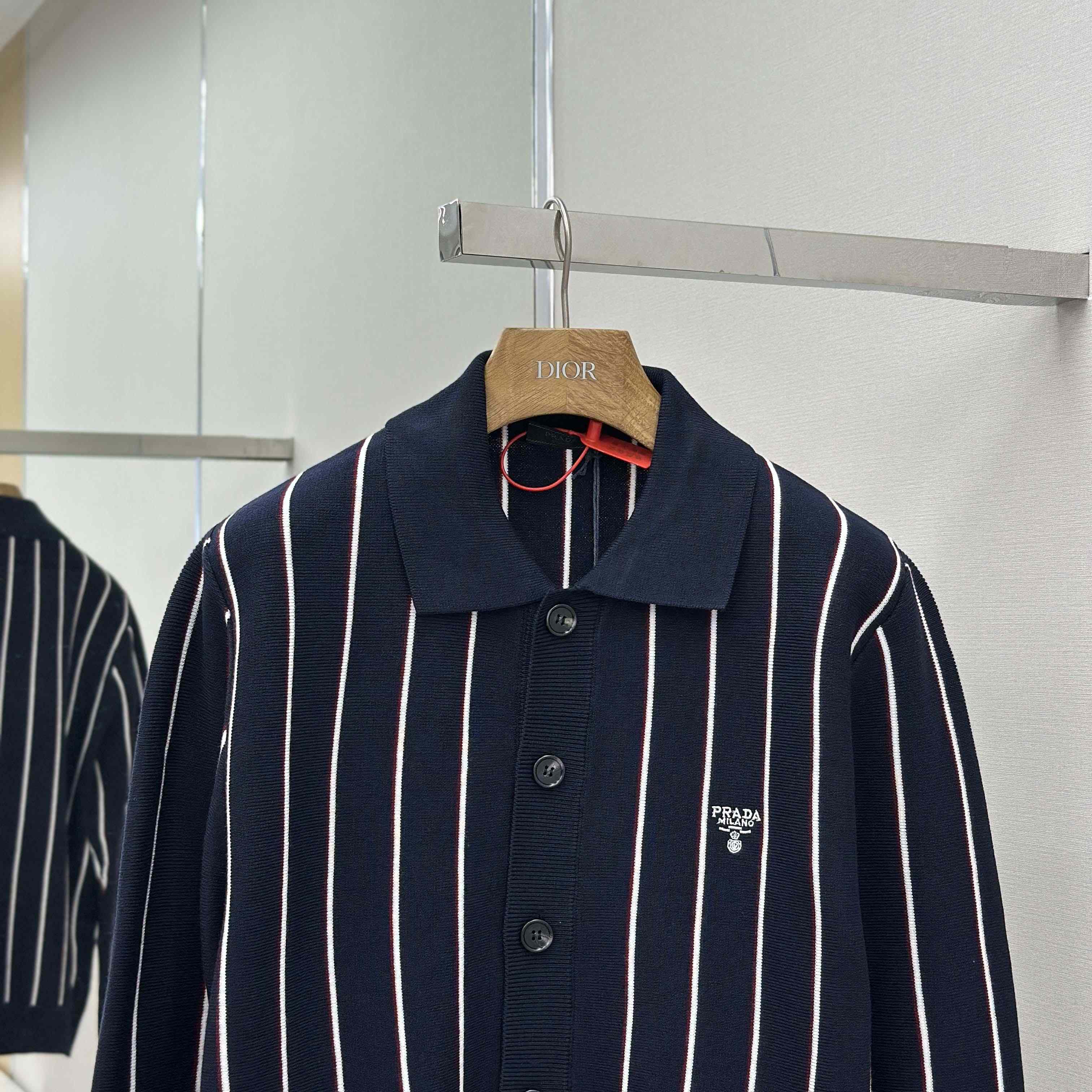 Prada Navy Striped Wool Cardigan - DesignerGu