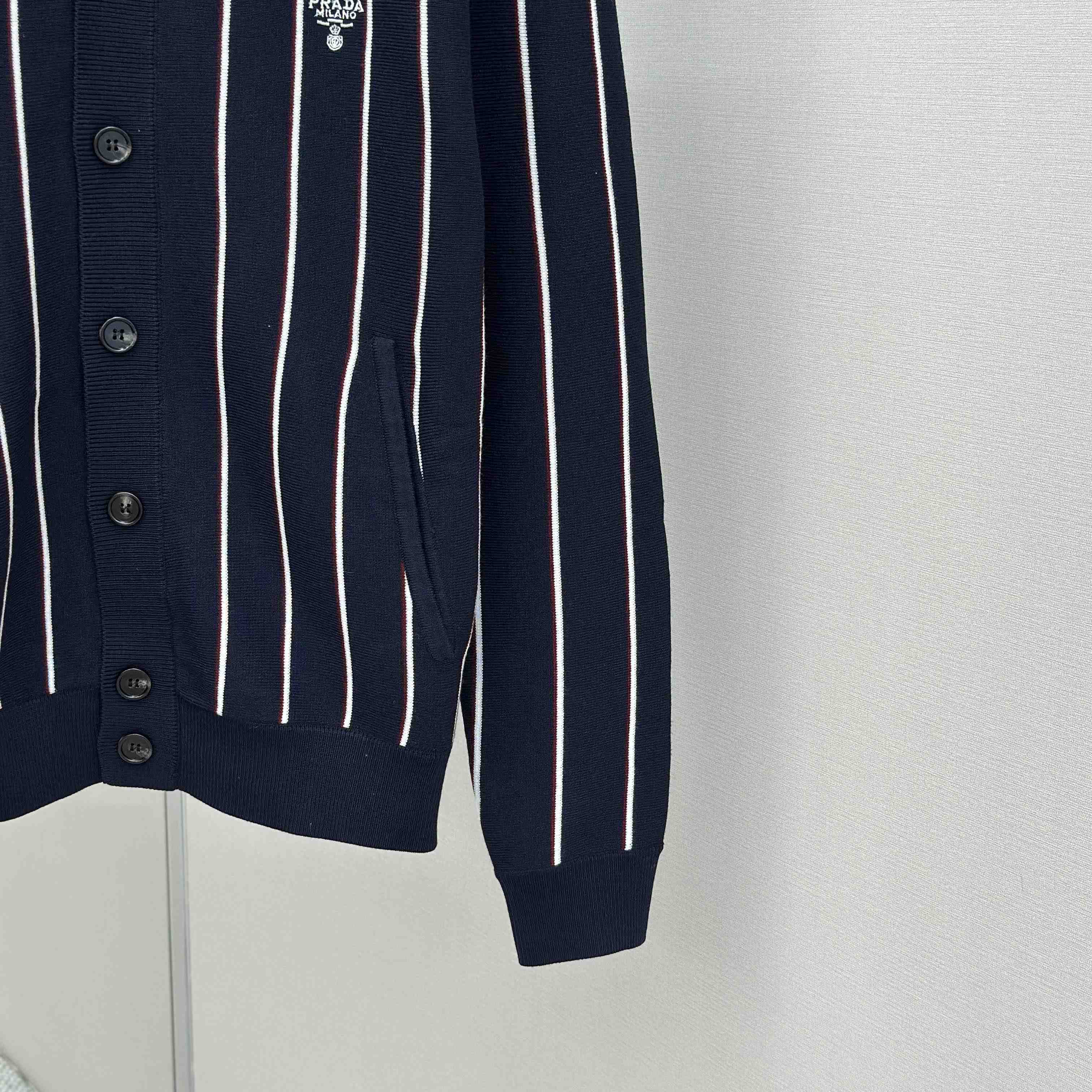 Prada Navy Striped Wool Cardigan - DesignerGu