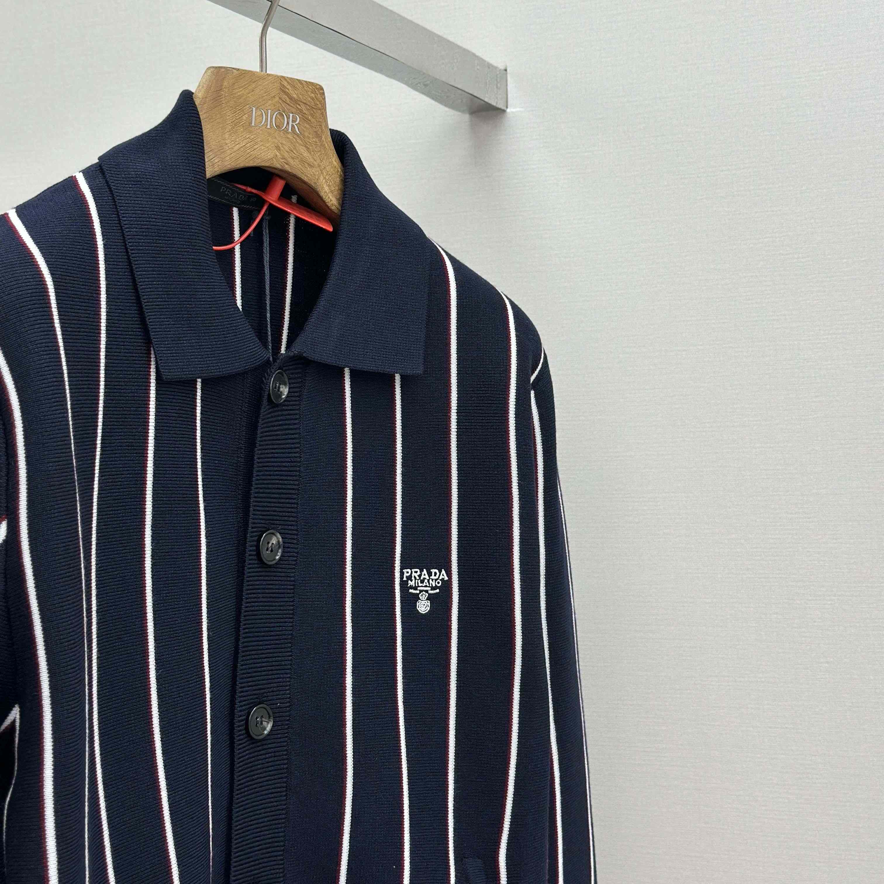 Prada Navy Striped Wool Cardigan - DesignerGu